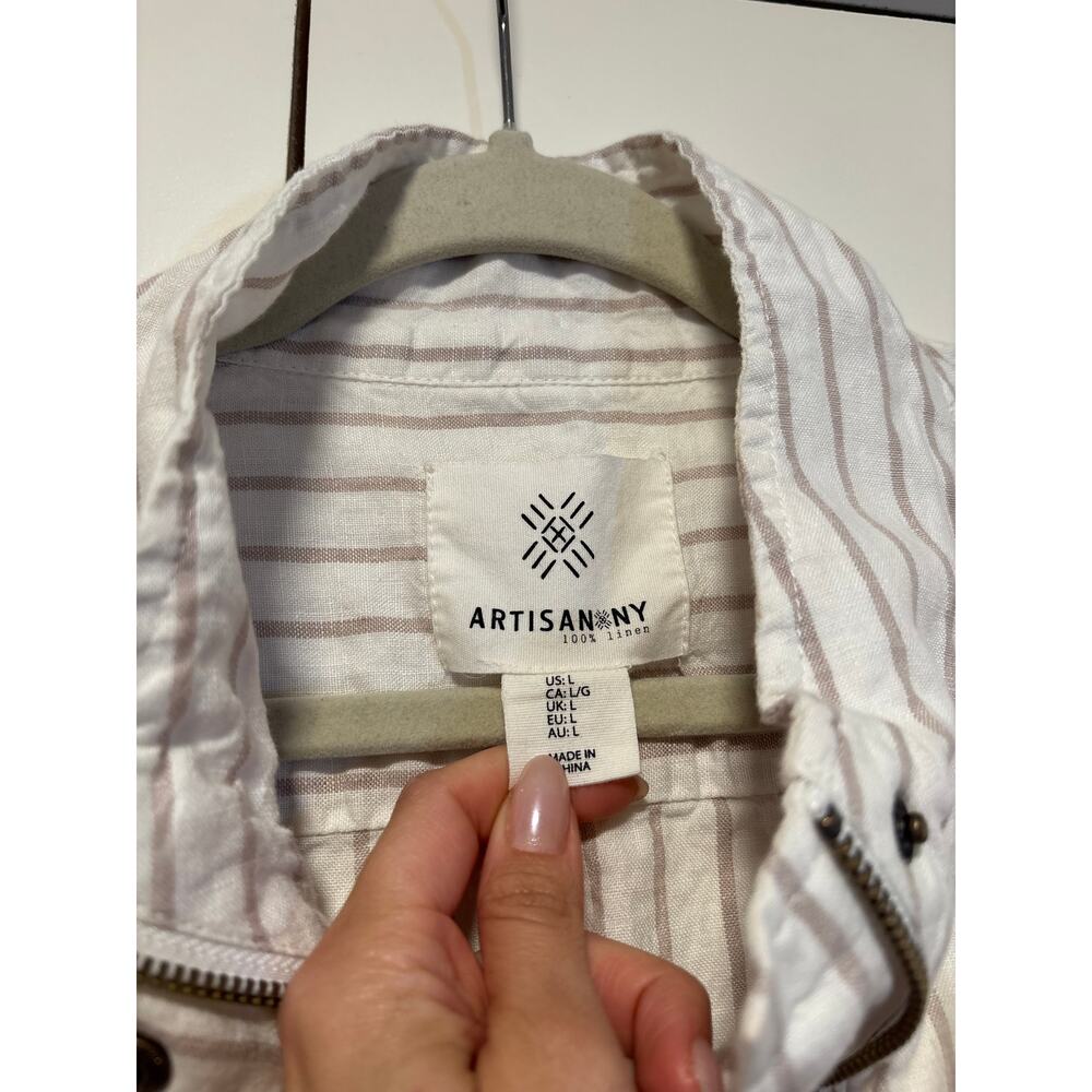 Artisan & Fox Linen Striped Zip-Up Jacket L - Picture 4 of 9